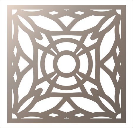 Laser cutting square panel. Openwork floral pattern with mandala. Perfect for gift box silhouette ornament, wall art, screen, panel fence, partition, gate  or coaster. Vector design template for paper cutting, wood, metal and woodcut.のイラスト素材