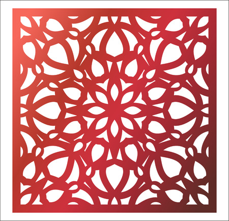 Laser cutting square panel. Openwork floral pattern with mandala.のイラスト素材