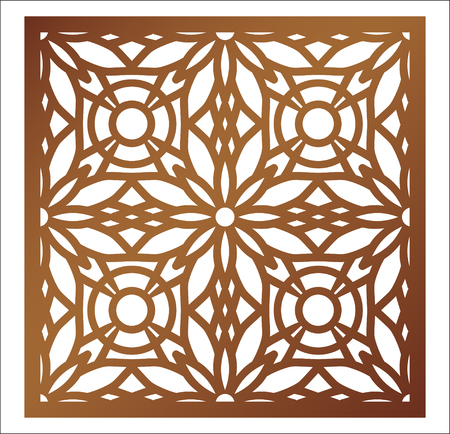 Laser cutting square panel. Openwork floral pattern with mandala. Perfect for gift box silhouette ornament, wall art, screen, panel fence, partition, gate  or coaster. Vector design template for paper cutting, wood, metal and woodcut.のイラスト素材