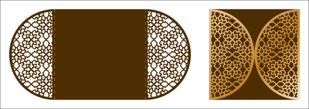 Laser cut ornamental vector template. Luxury greeting card, envelope or wedding invitation card template. Die cut paper gate fold card with openwork oriental ornament.のイラスト素材
