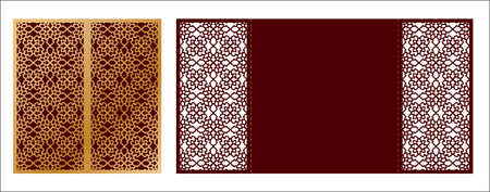 Laser cut ornamental vector template. Luxury greeting card, envelope or wedding invitation card template. Die cut paper gate fold card with openwork oriental ornament.のイラスト素材