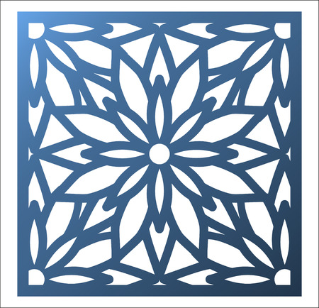 Laser cutting square panel. Openwork floral pattern with mandala. Perfect for gift box silhouette ornament, wall art, screen, panel fence, partition, gate or coaster. Vector design template for cuttingのイラスト素材