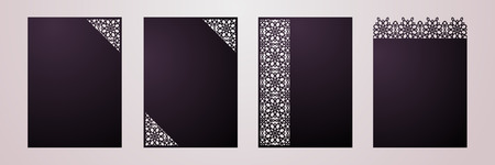 Set of Laser cut ornamental vector template. Luxury greeting, save the date, RSVP, thank you card, envelope or wedding invitation card template or Menu, Program. Die cut paper card with ornamentのイラスト素材