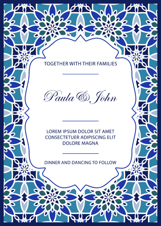 Vintage Wedding Invitation template. Save the date card. Trendy design with Tiled background. Tradition decoration for wedding. Perfect for Boho Wedding, Rustic chic, Destination Wedding. Vector stockのイラスト素材