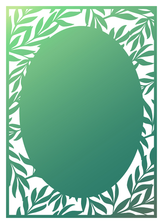 Trendy Laser cut ornamental vector template with openwork border of leaves. Luxury Greeting card, envelope, wedding invitation, decorative element. Die cut paper card with Olive Branches pattern. のイラスト素材