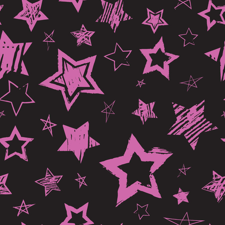 Abstract seamless grunge style pattern. Repeating background with stars hand drawn brush, ink, marker, pencil drawing. Vector backdropのイラスト素材