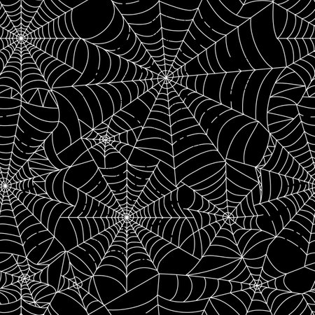 Vector seamless pattern. Simply trendy texture with hand drawn crossing cobwebs. Minimalist hypnotic abstract background with spider webs, Halloween's theme.のイラスト素材