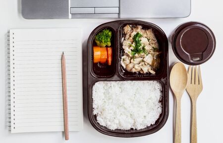 Food Delivery service: Express delivery concept for business ready meal food at home or office online order for lifestyle in city.の写真素材