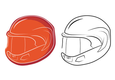 Helmet motorcycle for motor racing and bicycle sport, it is safety head protection. Vector icons for web design.のイラスト素材