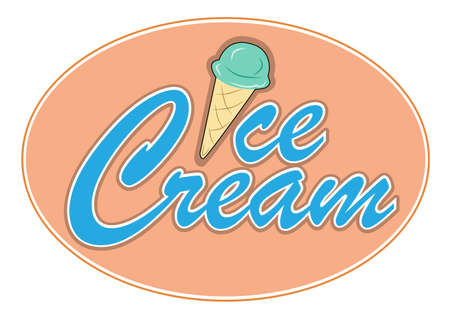 Collections ice cream scoops melting in waffle cones. Vector typographic style illustration for modern lettering text design company logo on product. Sweets menu with summer concept.のイラスト素材