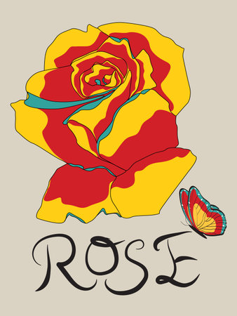 Colorful rose flower of love with spring and enchanted Rose for happy Valentines day postcards. Vector colored elements illustration for tattoo or greeting card and wedding invitation.のイラスト素材