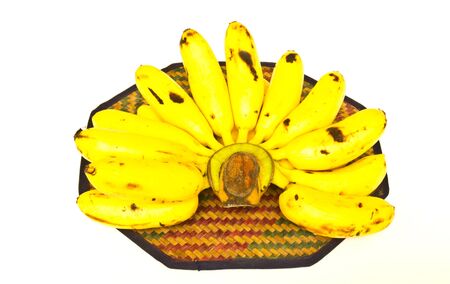 Banana on a wicker mat.の写真素材