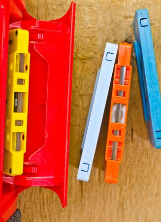 Cassette on the old wood.の写真素材