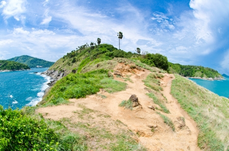 View of a Promthep cape in sunny day. Phuket island, Thailandの写真素材
