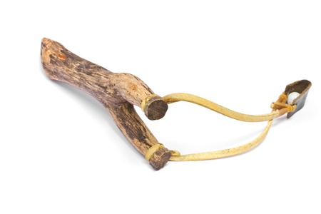 old catapult, sling shot on white backgroundの写真素材