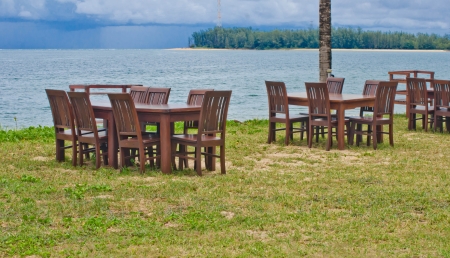 Restaurants near the sea at Phuket Thailandの写真素材