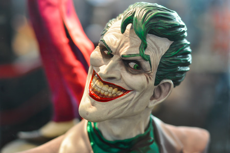 Bangkok,THAILAND - May 09, 2014 : The Joker figure model head shot. The Joker is a supervillain and the archenemy of Batman.のeditorial素材