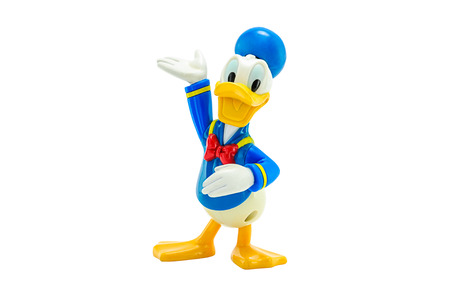 BANGKOK, THAILAND - June 2, 2014 : Donald Duck character from Disney Mickey Mouse and friend animated. There are toy sold as part of McDonald HappyMeal toy.のeditorial素材