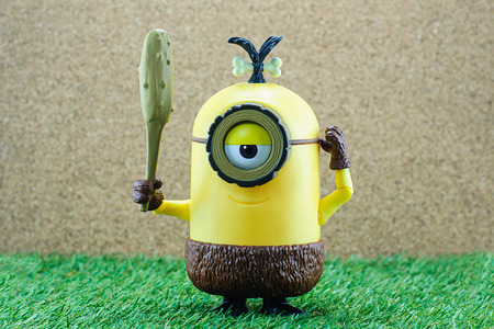 Bangkok,Thailand - June 21, 2015: Cro-Minion on green grass  fictional character from Minions animated 3D film produced by Illumination Entertainment for Universal Pictures.のeditorial素材