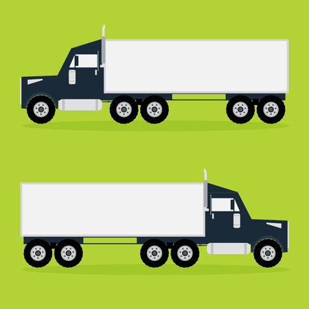 Container tracker truck on green background with shadows. illustration.のイラスト素材