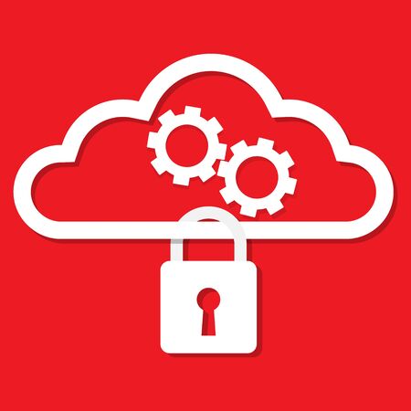 Cloud computing security concept a key lock on cloud with gear. illustration.のイラスト素材