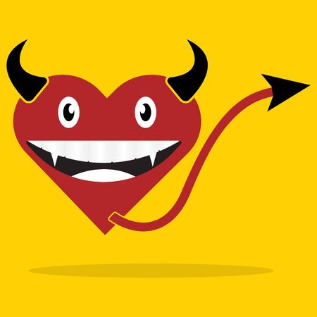 Red vampire heart with tail and horn. Vector illustration flat design Valentines day I love you concept.のイラスト素材