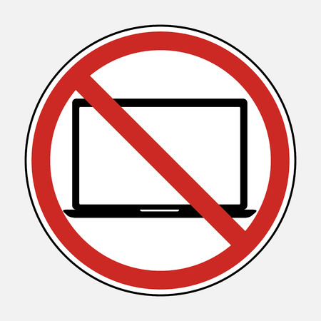 Restrict sign no computer laptop use. Prohibit sign in privacy policy business concept design.のイラスト素材
