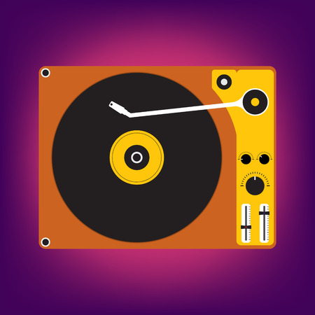 Flat design of Disk record player for DJ music on light purple background. Vector illustration design.のイラスト素材