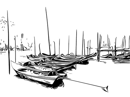 View of boats in port in black and white. Vector illustration design.のイラスト素材