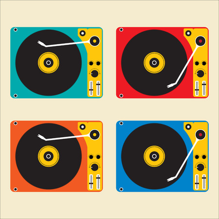 Flat design muticolor of Disk record player for DJ music. Vector illustration design.のイラスト素材