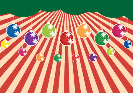 Christmas multicolor balls and colorful ornaments on sun ray background. Vector illustration design.のイラスト素材