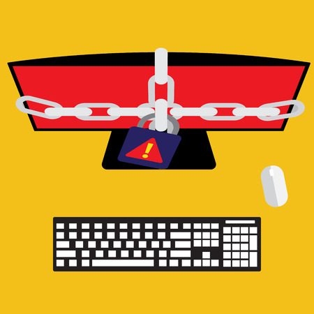 Computer with ransomware encrypted file on victim computer.のイラスト素材