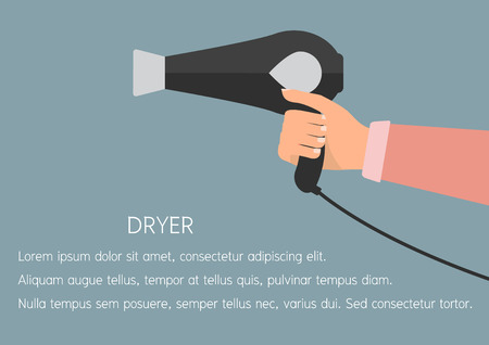 Woman hand holding a hair dryer. Vector illustration flat design beauty and make up concept.のイラスト素材