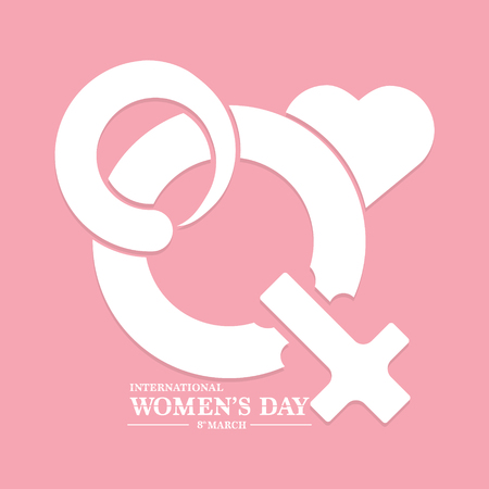 March 8 International Women's Day. Vector illustration design concept women sign with heart on pink background.のイラスト素材