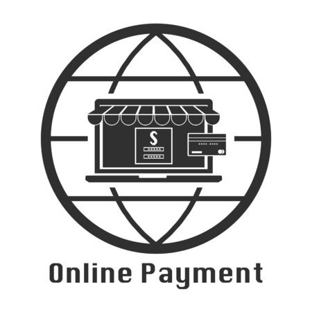 Computer laptop online store with credit card for online payment and online shopping. Vector illustration business technology concept design.のイラスト素材