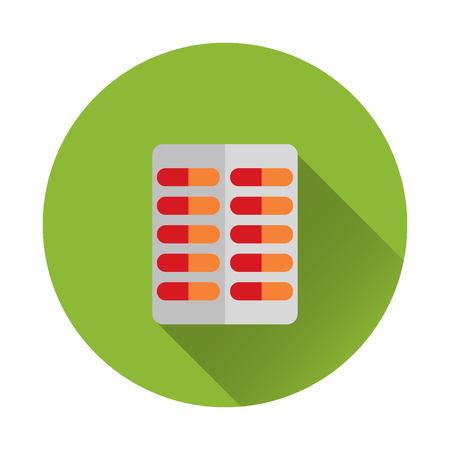 Pills on green background, Medical pill with long shadows icon. Vector Illustration medical icon flat design.のイラスト素材