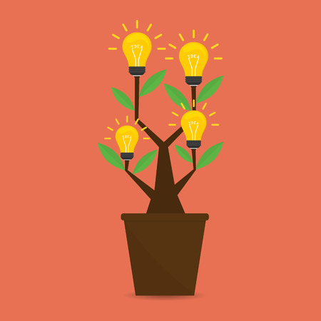 Idea tree with idea light bulb in flowerpot. Vector illustration business concept design.のイラスト素材