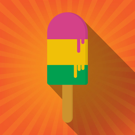 A Vector sweet colors ice cream illustrations with long shadow on sun ray background.のイラスト素材