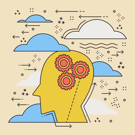 Doodle design flat line creative thinking big idea. Vector illustration business idea concept.のイラスト素材