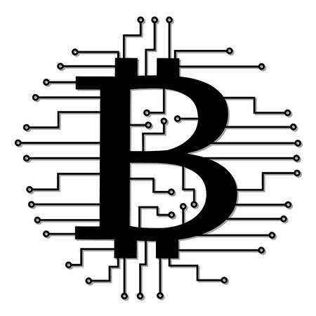 Abstract technology bitcoins logo with circuit line. Vector illustration bitcoin mining internet online technology concept.のイラスト素材