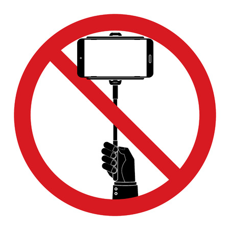 No selfie sticks prohibit sign vector illustrationのイラスト素材