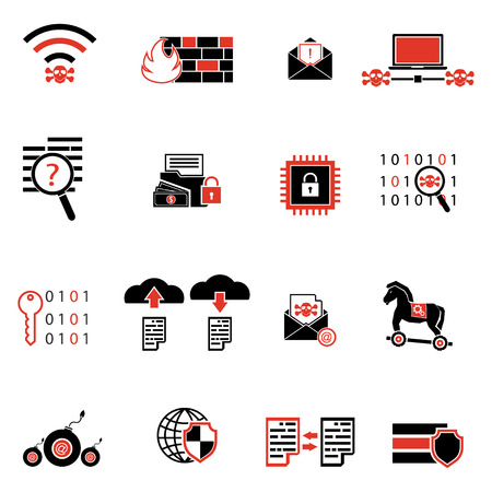 Cybercrime internet network security red with black and white icon. Vector illustration cyber crime online security concept.のイラスト素材
