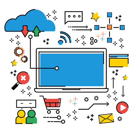 Cloud computing business online technology IoT abstract infographic flat line doodle. Vector illustration business trend cloud computing concept.のイラスト素材