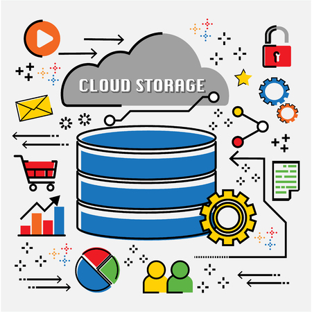 Cloud computing storage technology IoT abstract infographic flat line doodle. Vector illustration business trend cloud computing concept.のイラスト素材