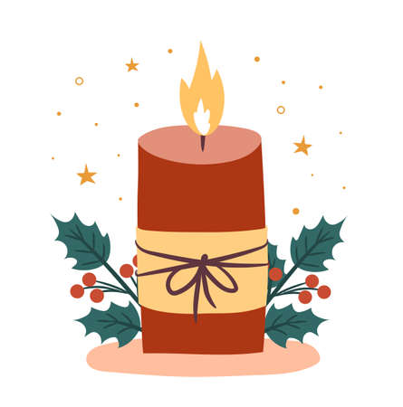 Decorated advent candle. Hygge Christmas. Flat vector illustrationのイラスト素材