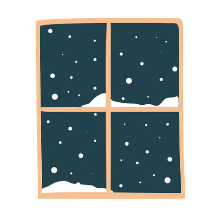 Snow behind the window concept. Flat handdrawn vector illustrationのイラスト素材