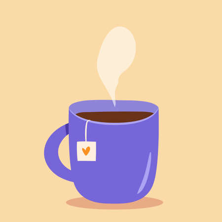 Tea cup conncept. Isolated vector illustration of a blue tea mug with a tea bagのイラスト素材