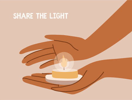 Hands holding tea candle isolated. Memorial canlde concept.のイラスト素材