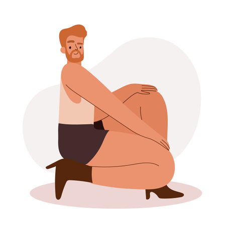 Cute male dancer on heels character. Concept of a happy lgbt man posing.のイラスト素材