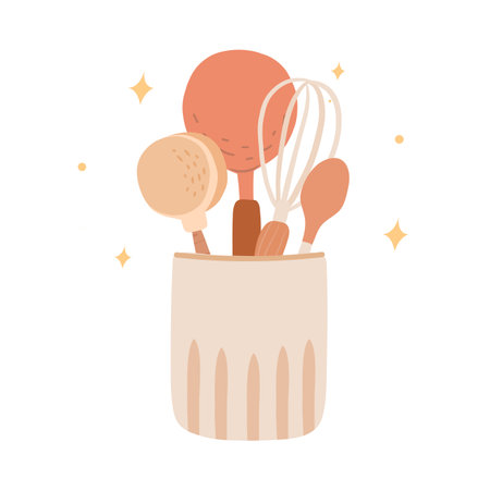 Cozy kitchen utensils set concept. Hand drawn illustration of cooking instruments isolatedのイラスト素材